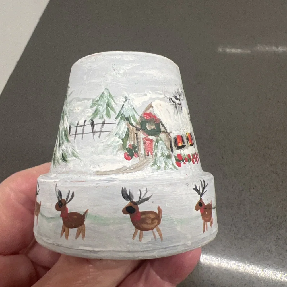 Set of 2 Very Small Handpainted Christmas Plant Flower Pots